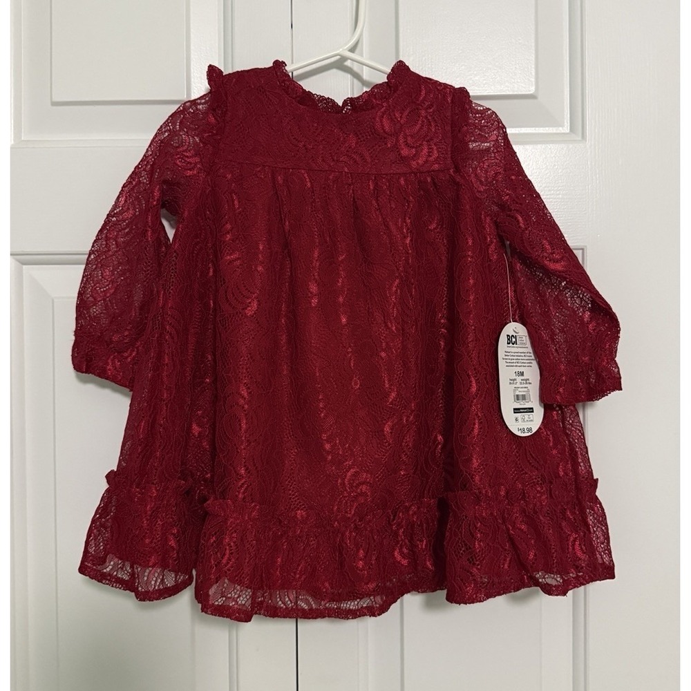 NWT Baby girl dress, Wonder‎ Nation, formal, holiday,  18m red Lace long sleeve